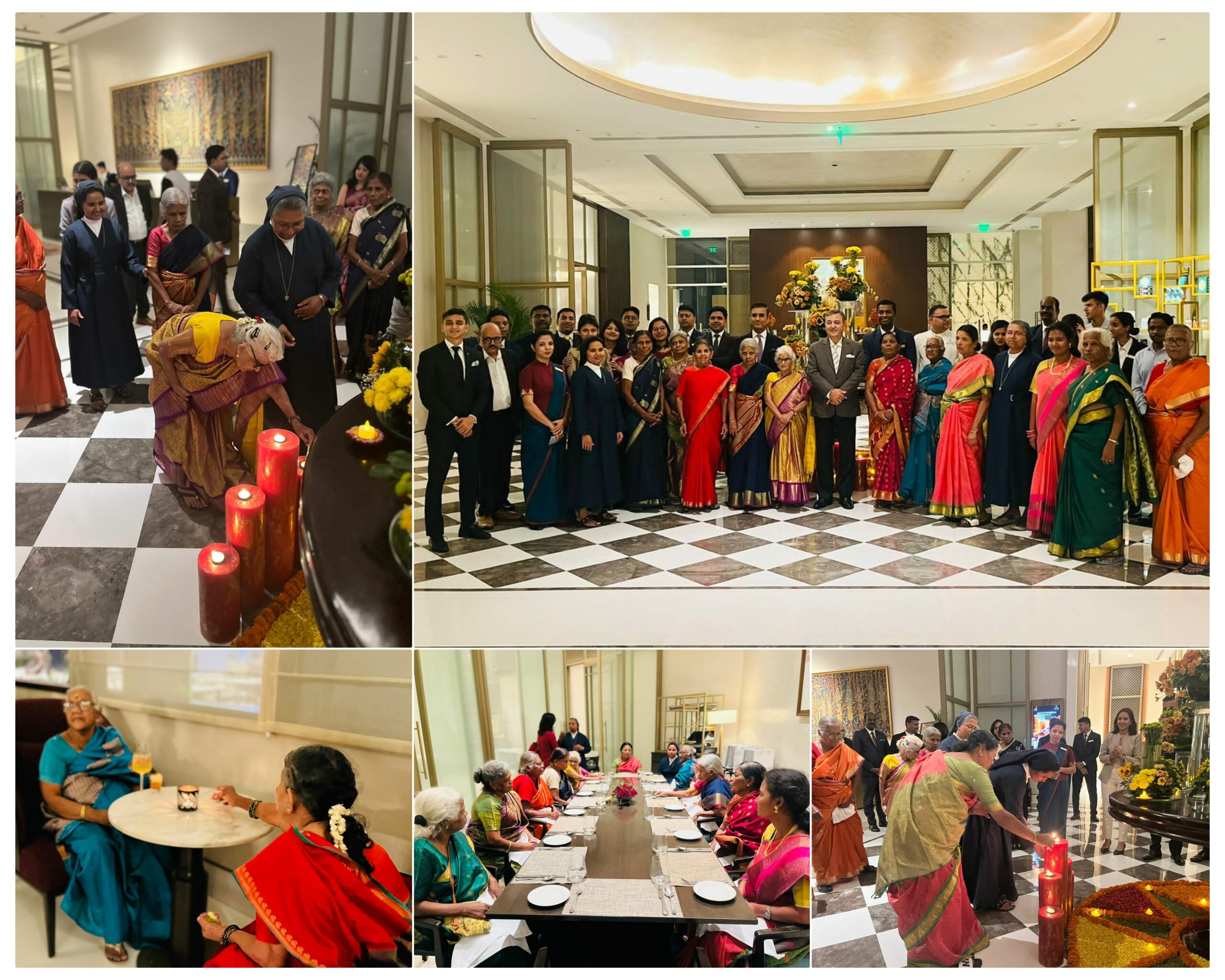 Elderly Residents Light Diyas at Leela Hotel